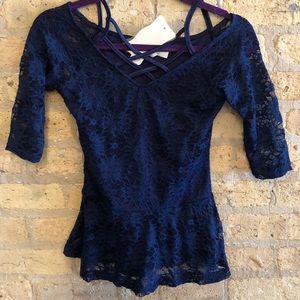 Blue Lace Peplum Top